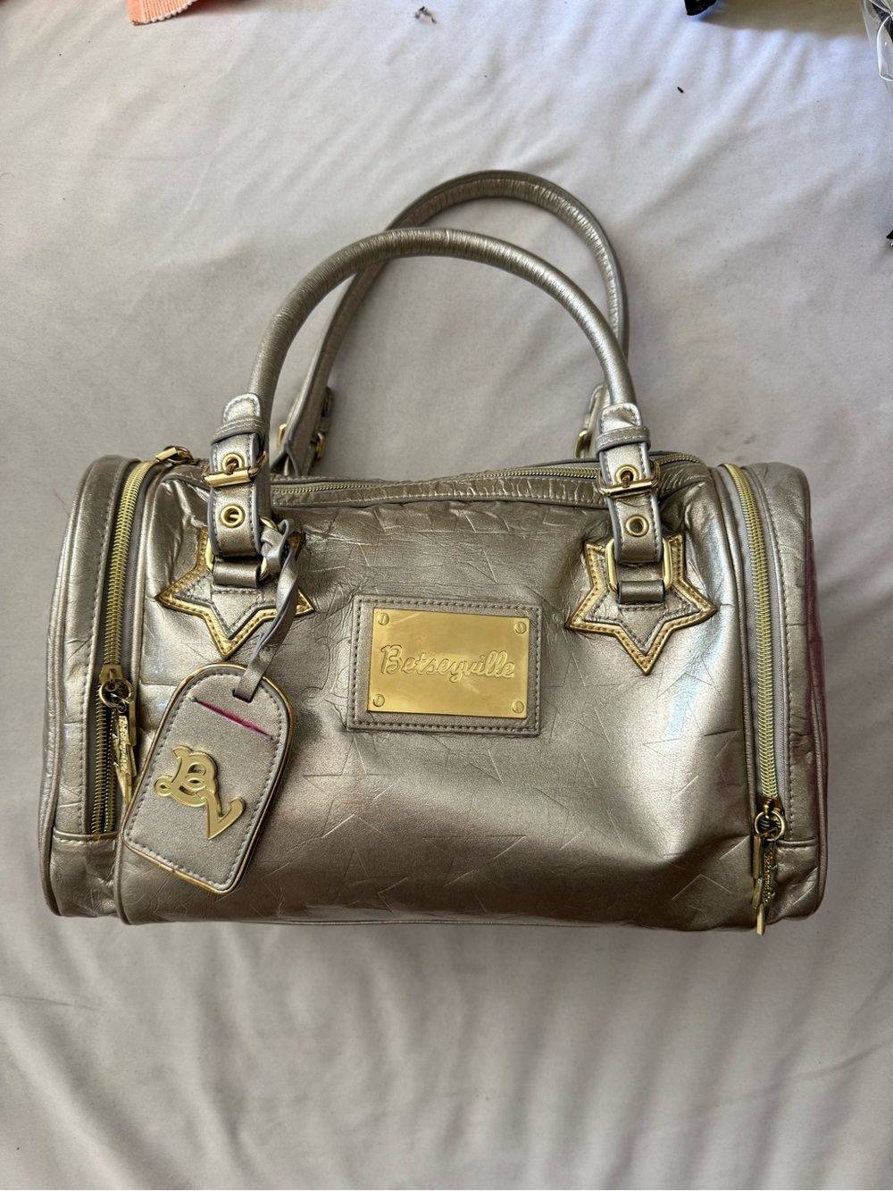 Betseyville Betsey Johnson Metallic Gold Satchel with Star Accents